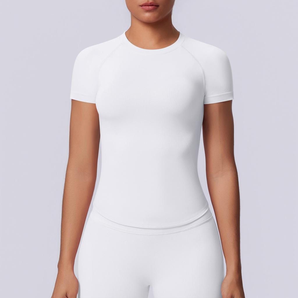 European and American seamless solid color tight high elastic breathable T-shirt sports running fitness yoga clothes top women