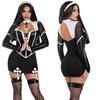 Damski Kostium Zakonnicy na Halloween Seksowny Czarny Skórzany PU Prześwitujący Kostium Cosplay Zakonnicy Topy Ze Spódnicami Karnawałowa Impreza Przebranie