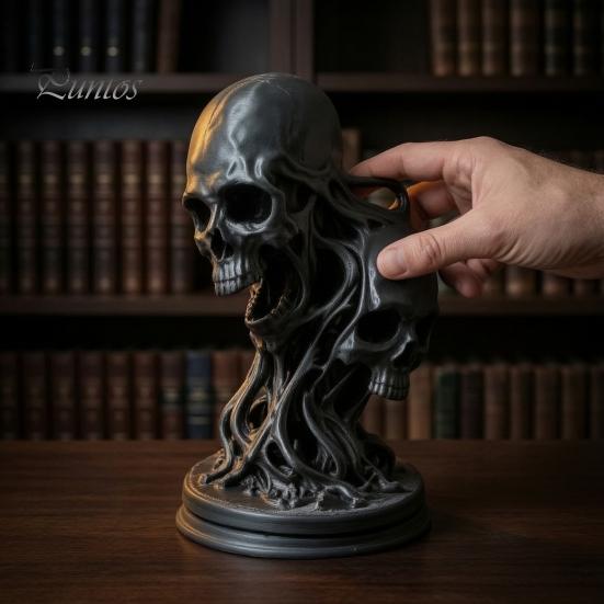 Gothic Style Home Accents 3D Printed Double Skull Ornament, Resin Twisted Skeleton Figurine, Desktop Secret Room Atmosphere Accessories Statue