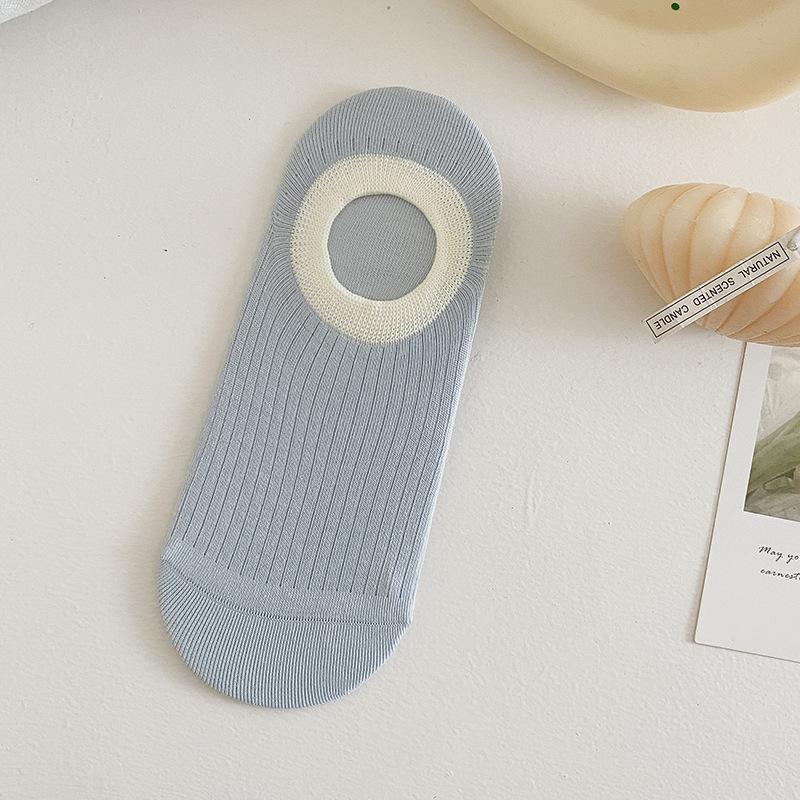 New 5 Pairs Summer Cotton Non Slip Invisible Heel Socks Thin Ice Cream Color Block Boat Socks Sweat-absorbing Women Children