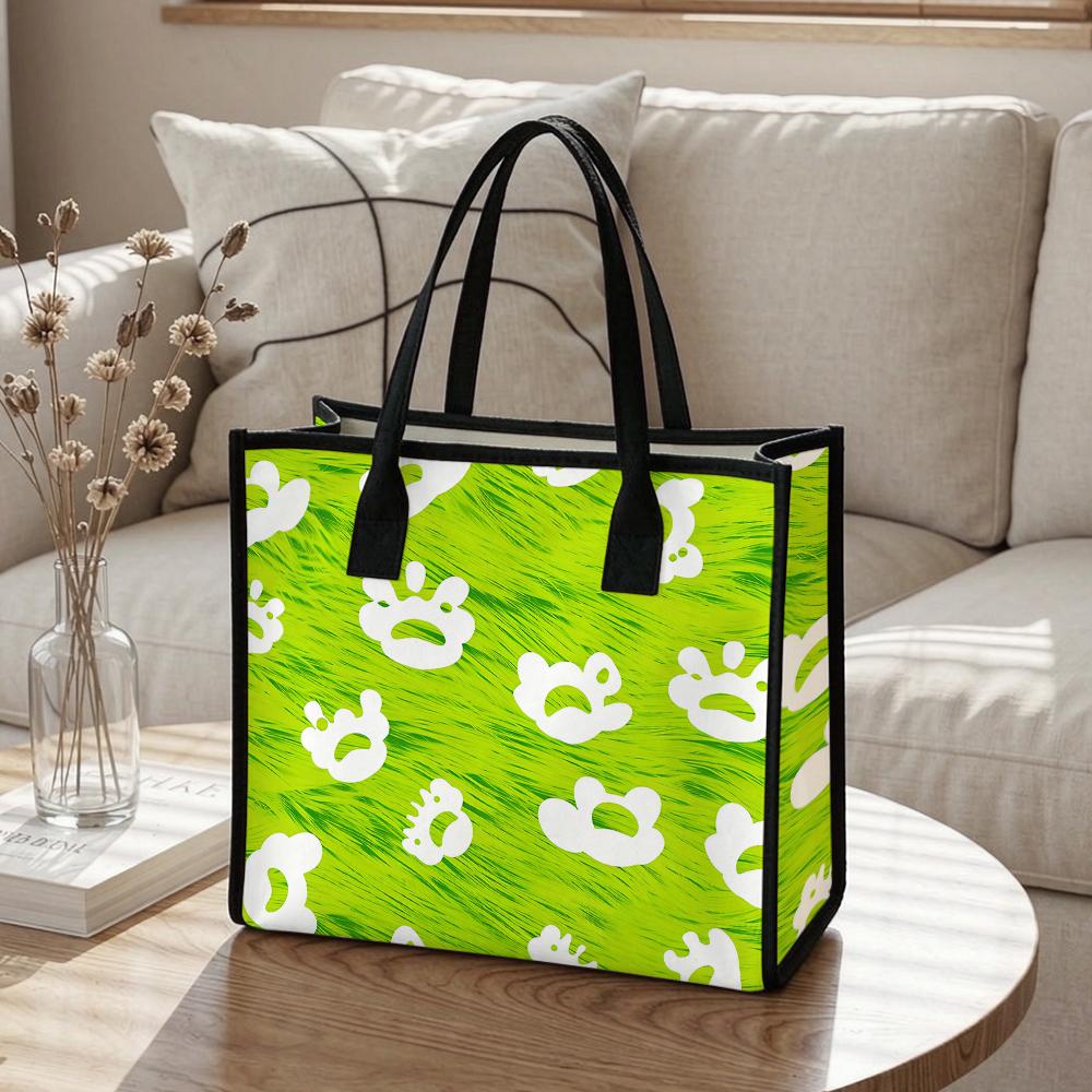Cute Green Paw Print Tote Bag for Daily Use