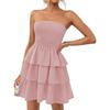Women's Smocked Strapless Tiered Ruffle Mini Dress Casual Summer Beach Sundress Party Dress
