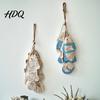 Office Decorative Accents Rustic Nautical Wooden Fish Decor Coastal Beach Style Wall Hanging Home Decor Ornament with Fishing Net for Lake
