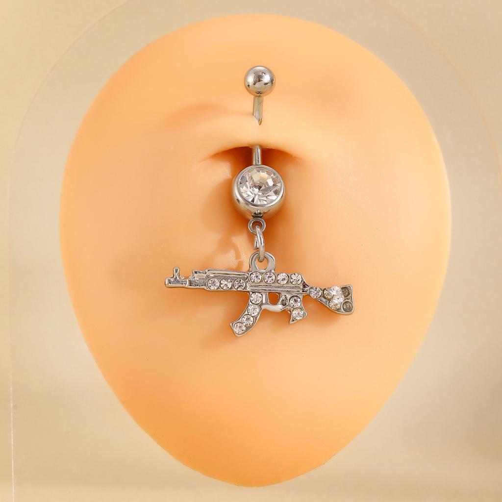 CZ Cross & Heart Belly Button Ring Set, Gold & Silver Tone Dangling Navel Piercing Jewelry