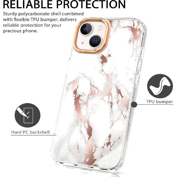 BAISRKE Compatible with iPhone 13 Case,Clear Case with Marble,for Girly Women,Shockproof Marble Pattern Hard Back Cover for iPhone 13 Case 6.1 inch