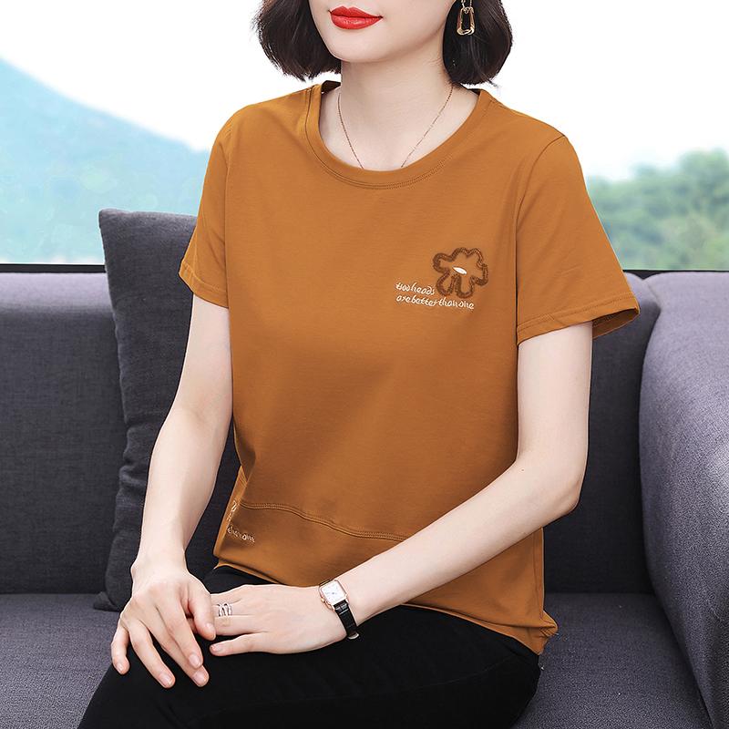 

Женская футболка весна-осень, новая нижняя рубашка, темперамент, чистый хлопок, футболка с короткими рукавами, повседневная, большого размера, для людей среднего возраста 4XL хаки