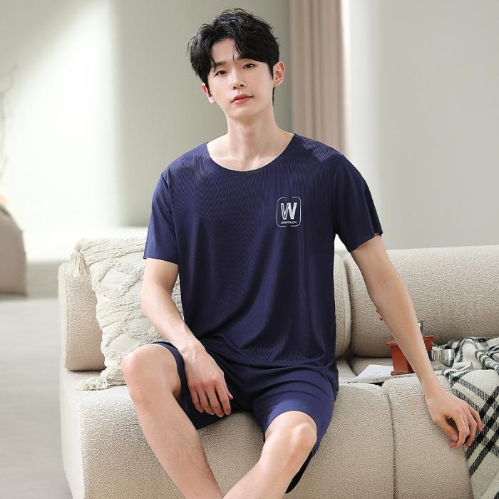 Summer Men's Pajamas Tops and Shorts MODAL COTTON Cool Sleepwear Loungewear Students Two-Piece Letter Youth Nightwear Homewear