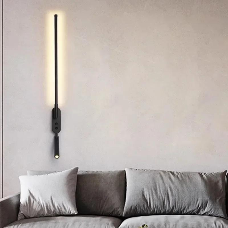 Modern Strip Minimalist Wall Light Bedroom Bedside Hall Home Wall Lamp Sofa Background With Spotlight with Switch Sconce Lamps