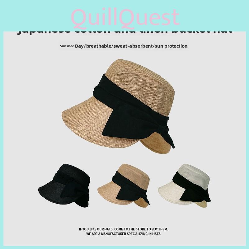 Summer Cotton Linen Fisherman Cap With Bow Decoration For Casual Wear