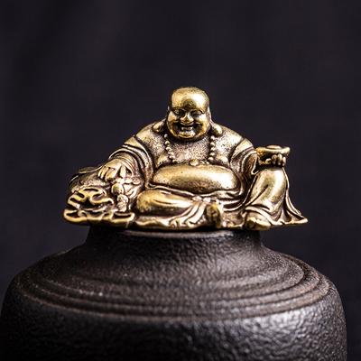 Antyczny antyczny w trudnej sytuacji stary miedziany wysokiej jakości czysty mosiądz Feng Shui małe ozdoby kamienica szczęście transfer Maitreya Buddha mały uchwyt