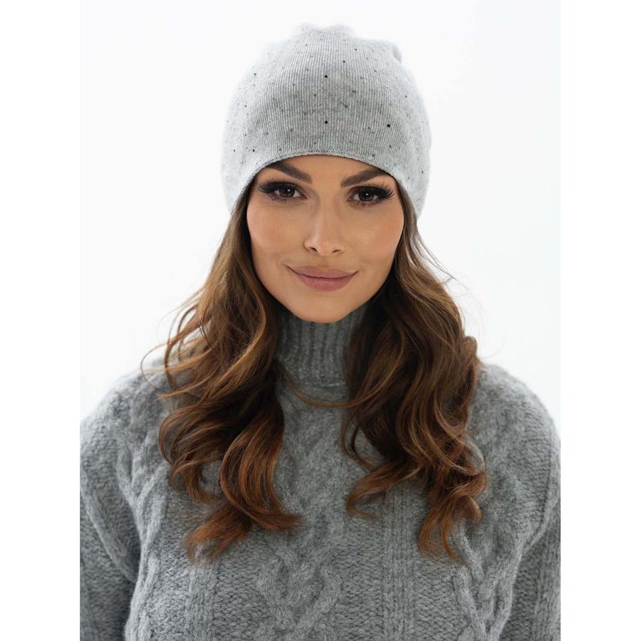 Szara Czapka Beanie Damska Z Dzianiny - Peterson
