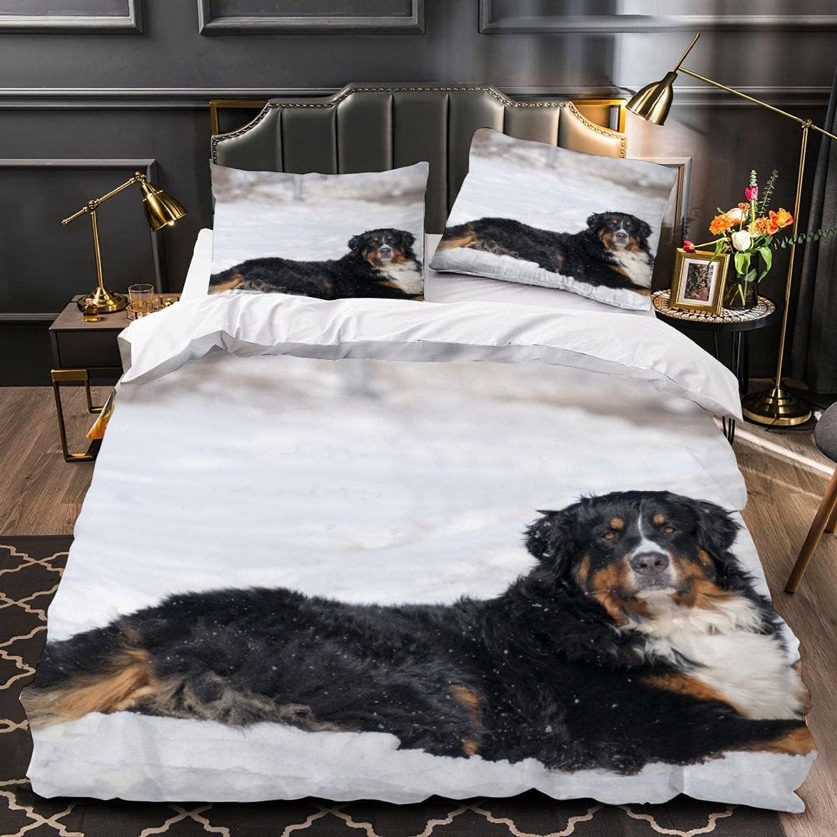 

Bernese Mountain Dog Duvet Cover Twin Cute Pet Dog Bedding Set For Boys Girls Microfiber Lovely Animal Comforter Cover 2/3 Piece EU SK(260*220cm)3pcs