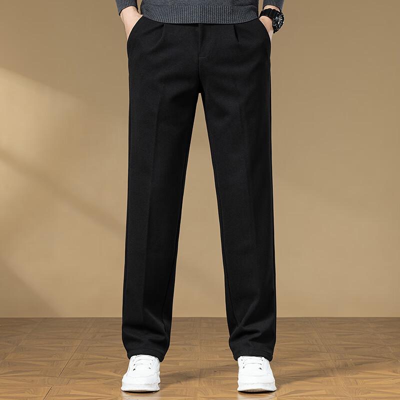 Men's Wool Blend Straight Fit Casual Trousers
