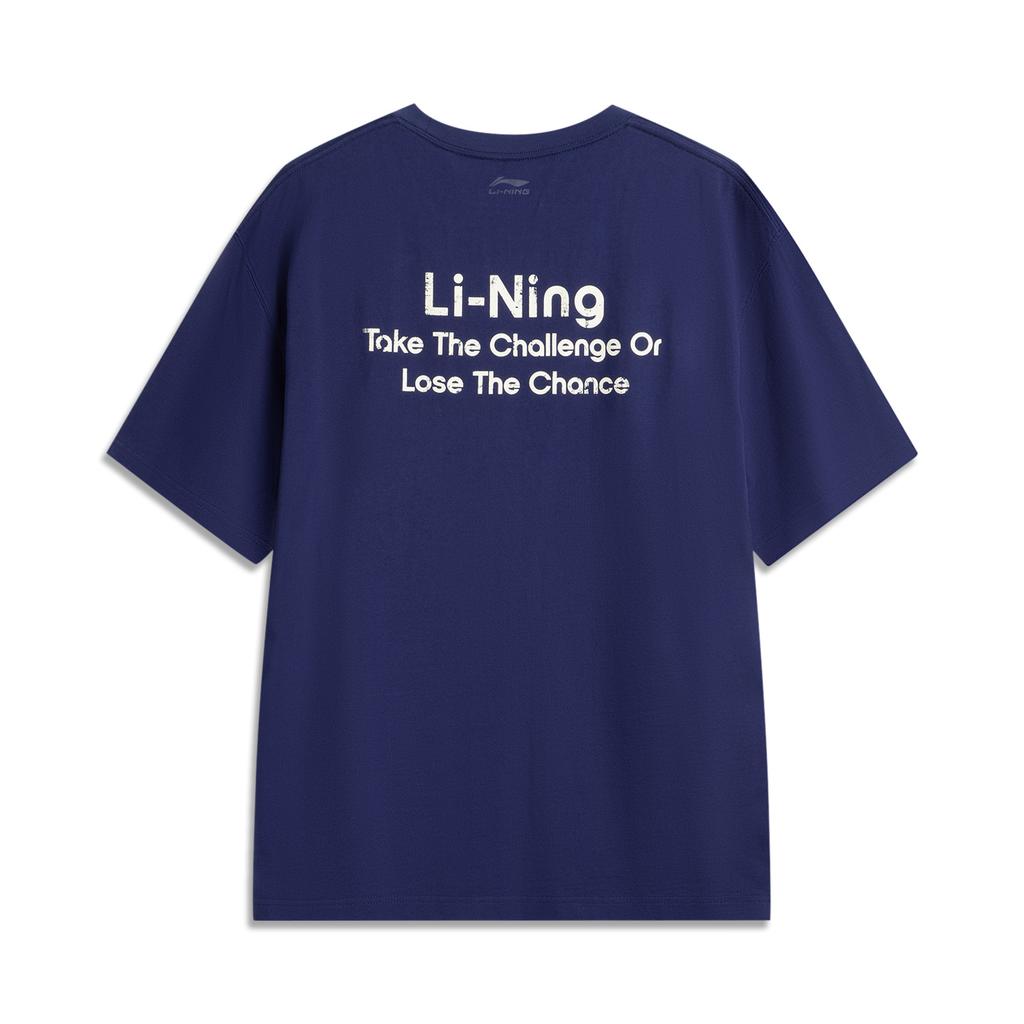 Li-Ning Casual Minimalist Letter Solid Color Round Neck Pullover Short Sleeve T-Shirt Unisex Tops Deep-Purple Blue AHSV283-5