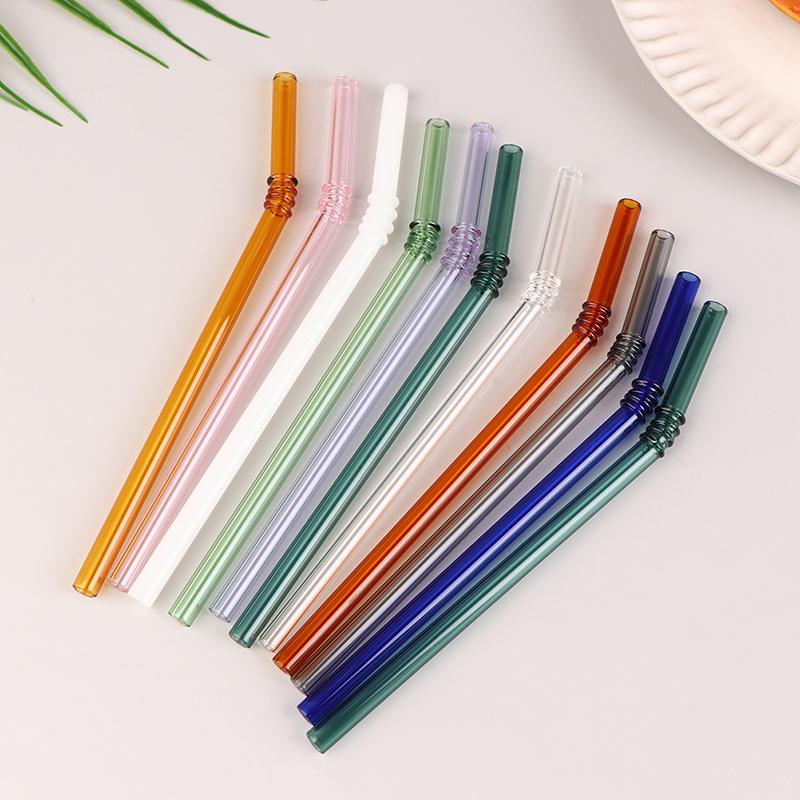 1Pc Reusable Glass Straws Colorful Drinking Straw Eco-Friendly High Borosilicate Glass Straw Party Favors Bar Drinkware