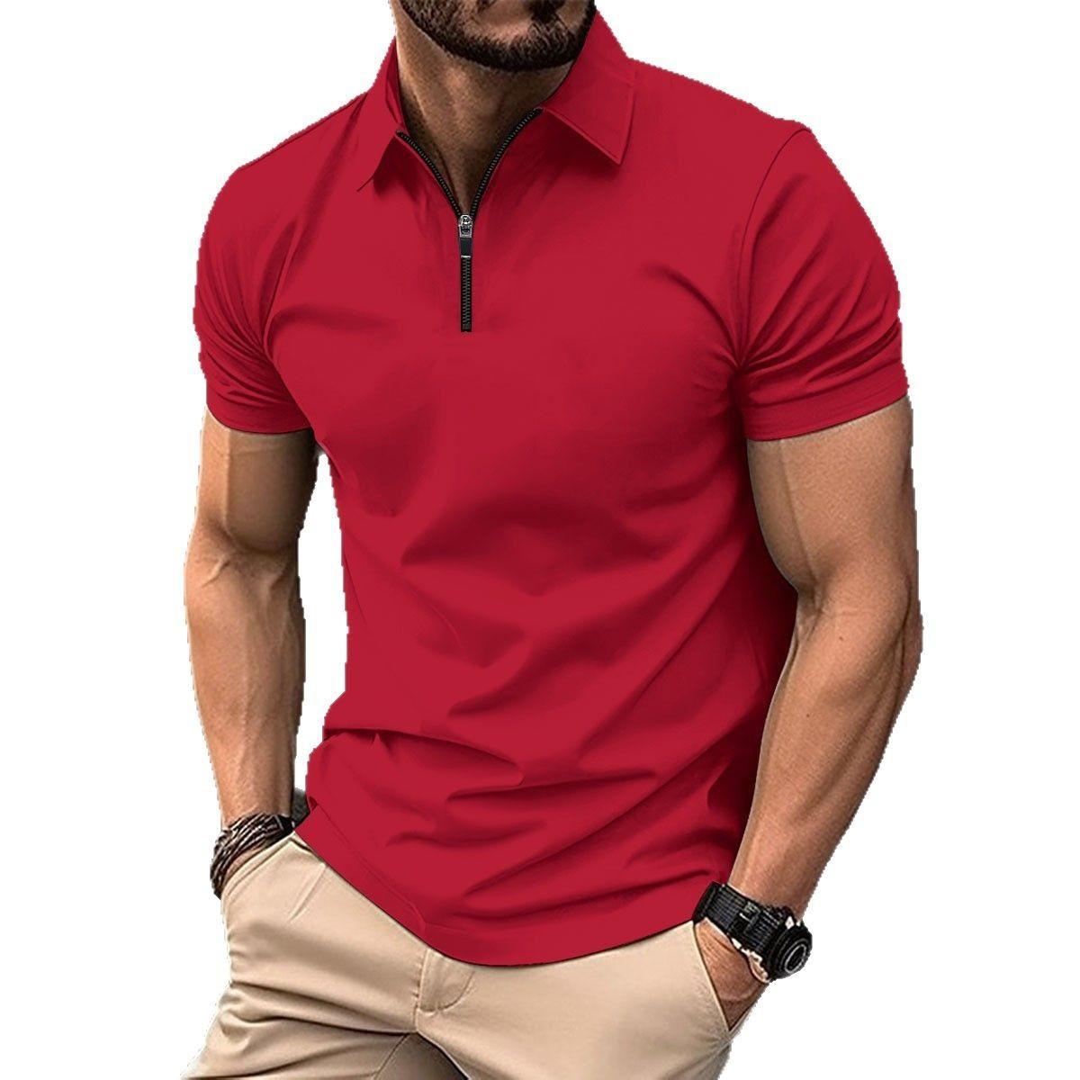 

Men S Simple Short Sleeve Polo3D Printed Solid Color Casual Zipper Polo Shirt S