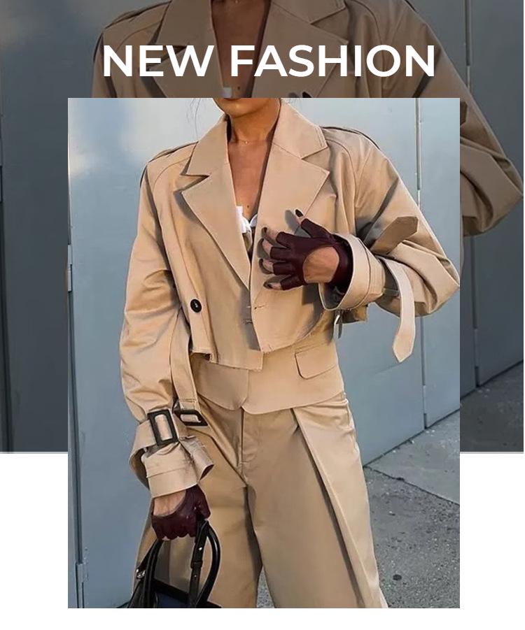 2024 Women's European & American Style Belted Windbreaker Jacket - Spring/Autumn, Long Sleeve, Short Casual Design