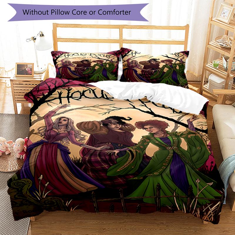 3pcs Hocus Pocus Bedding Set Duvet Cover Closure Includes 1 Duvet Cover & 2 Pillowcases, Soft and Comfortable for All Seasons.