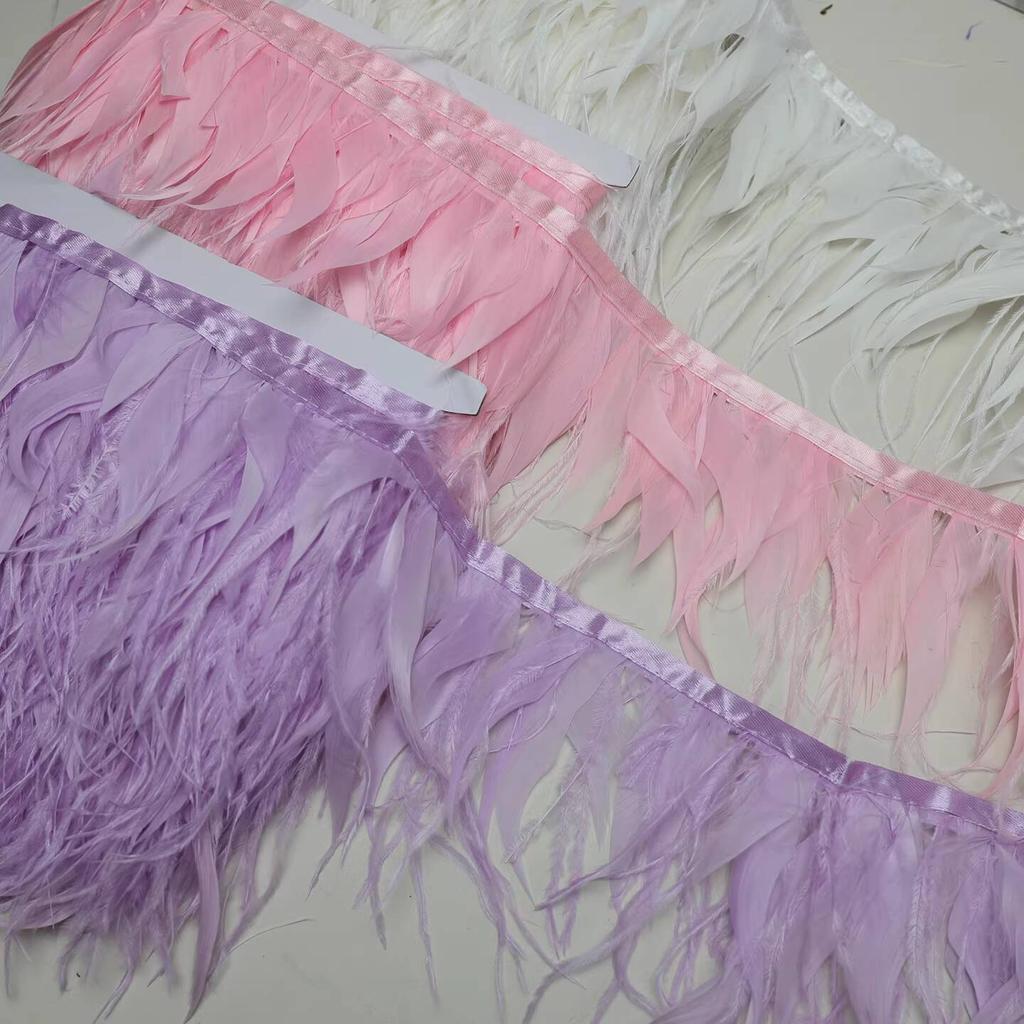 FeatherNew Feather Trim Ostrich Feather Skirt Trim Fabric Tape Fabric Craft DIY Accessories Bag Clothing Decoration Materials 10meters