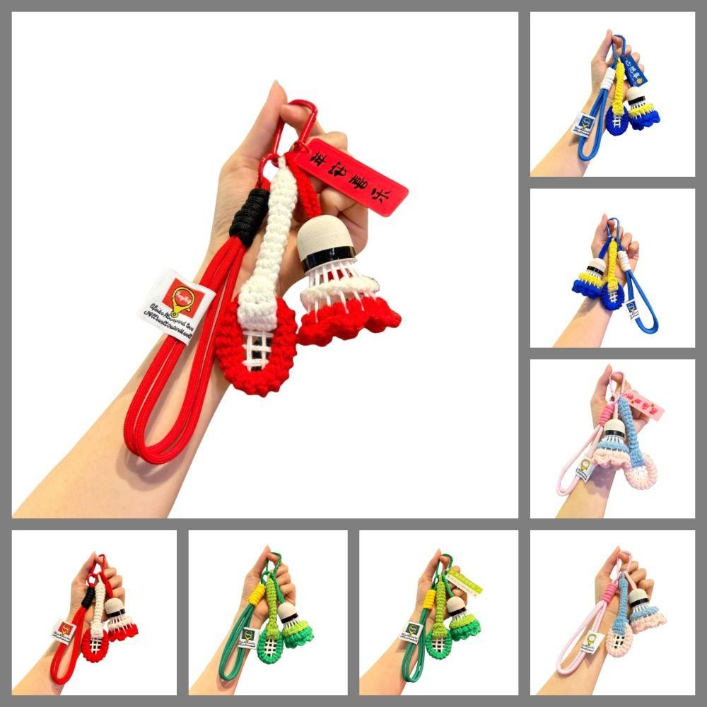 Mini Knitted Badminton Pendant Bright Color Car Keyring Soft Crochet Badminton Keychain  Key Decor