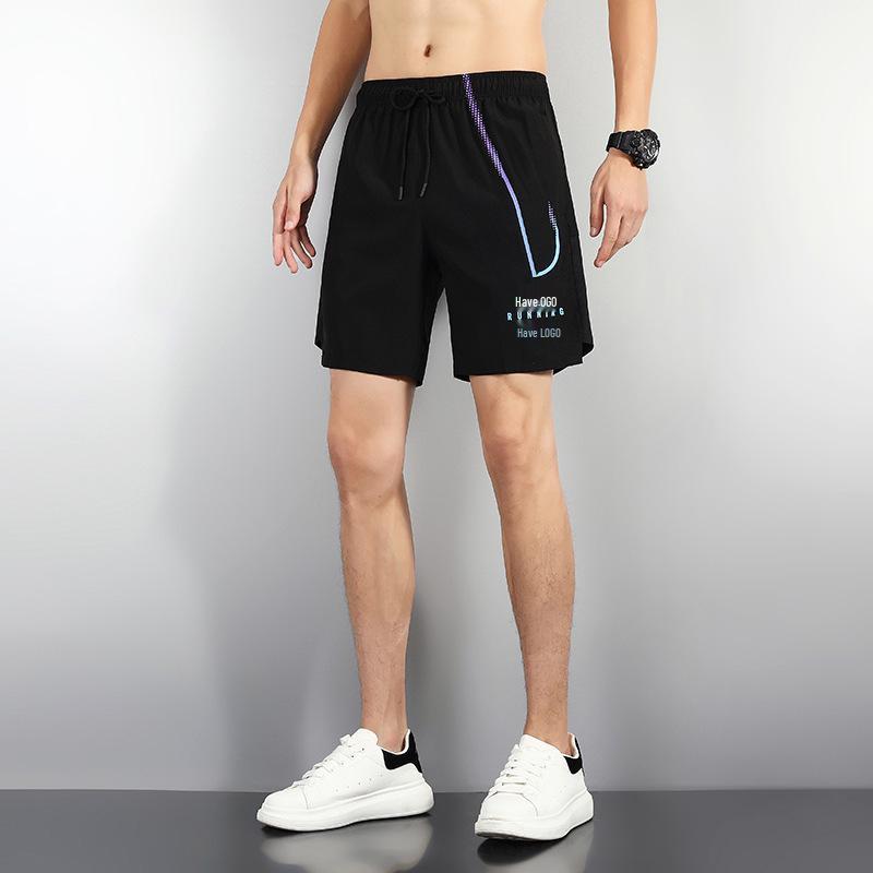 

Брендовые мужские шорты из ледяного шелка, быстросохнущие, эластичные - летние, свободного кроя, дышащие, спортивные и повседневные шорты до колена 2X Large чёрный