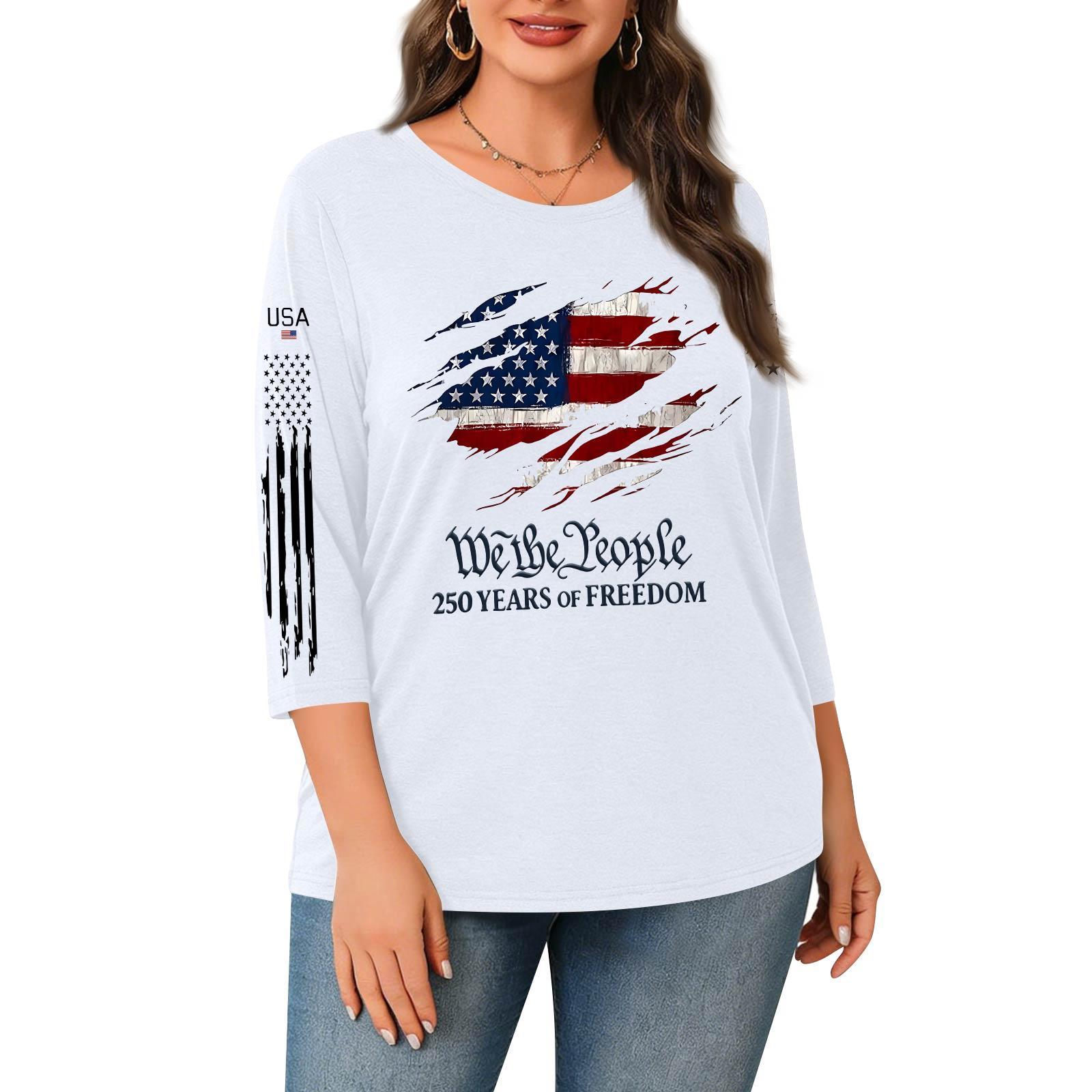 

Plus Size Women s Round Neck 3/4 Sleeve Printed Top XL білий
