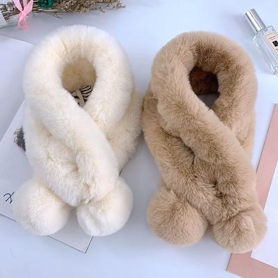 Rabbit Fur Shawl Student Gift Windproof Neckerchief Plush Scarfs Fur Ball Cross Scarf Warm Bib