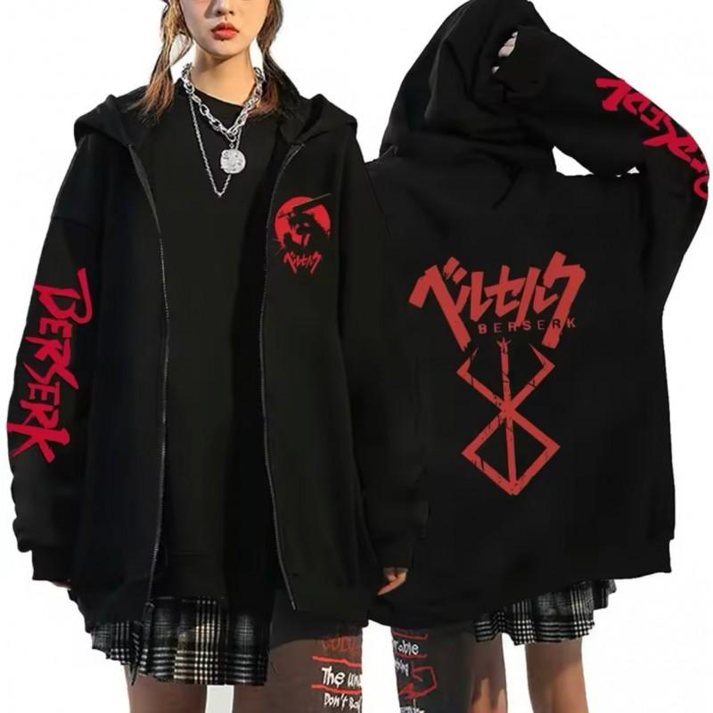 Berserk Anime Hoodie Unisex Long Sleeve Zip-Up Sweatshirt Fall Casual Oversized Pullover