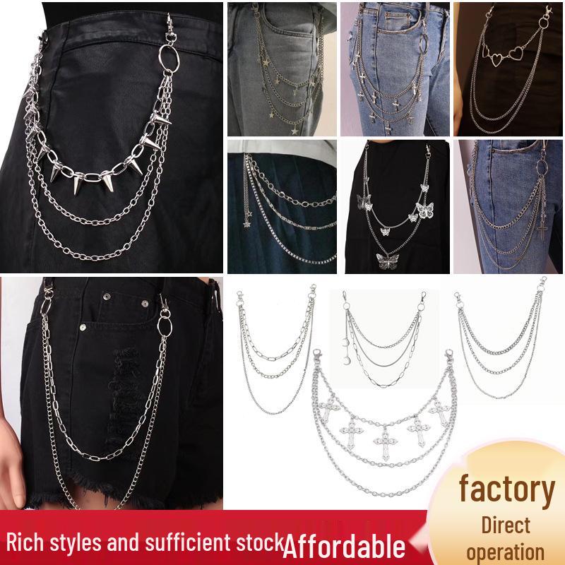 Europäisch-amerikanischer Hip-Hop Punk Pentagramm Anhänger Taillenkette mit Schmetterlingsanhänger