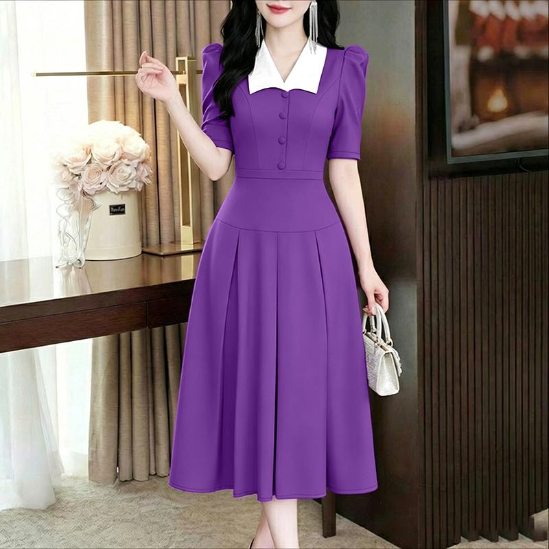 ZANZEA Women Elegant Splice Turn Down Collar Casual Short Sleeve Dress M