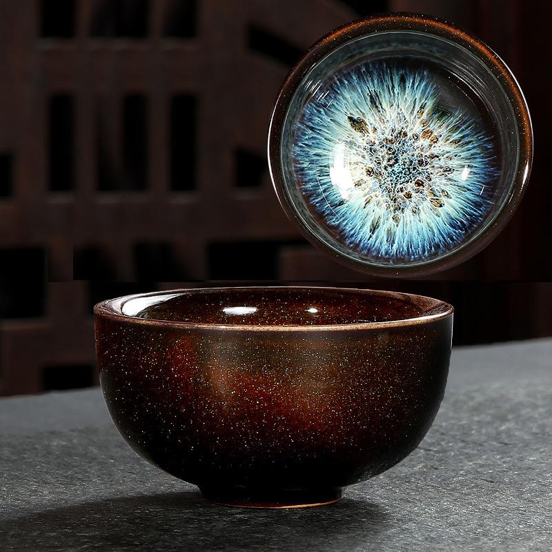 Ručně vyráběný kameninový čajový šálek v japonském stylu, změna glazury v peci, černý, malý, jeden šálek, miska na čaj Puer, starobylý meditační šálek, čajová souprava Kung Fu