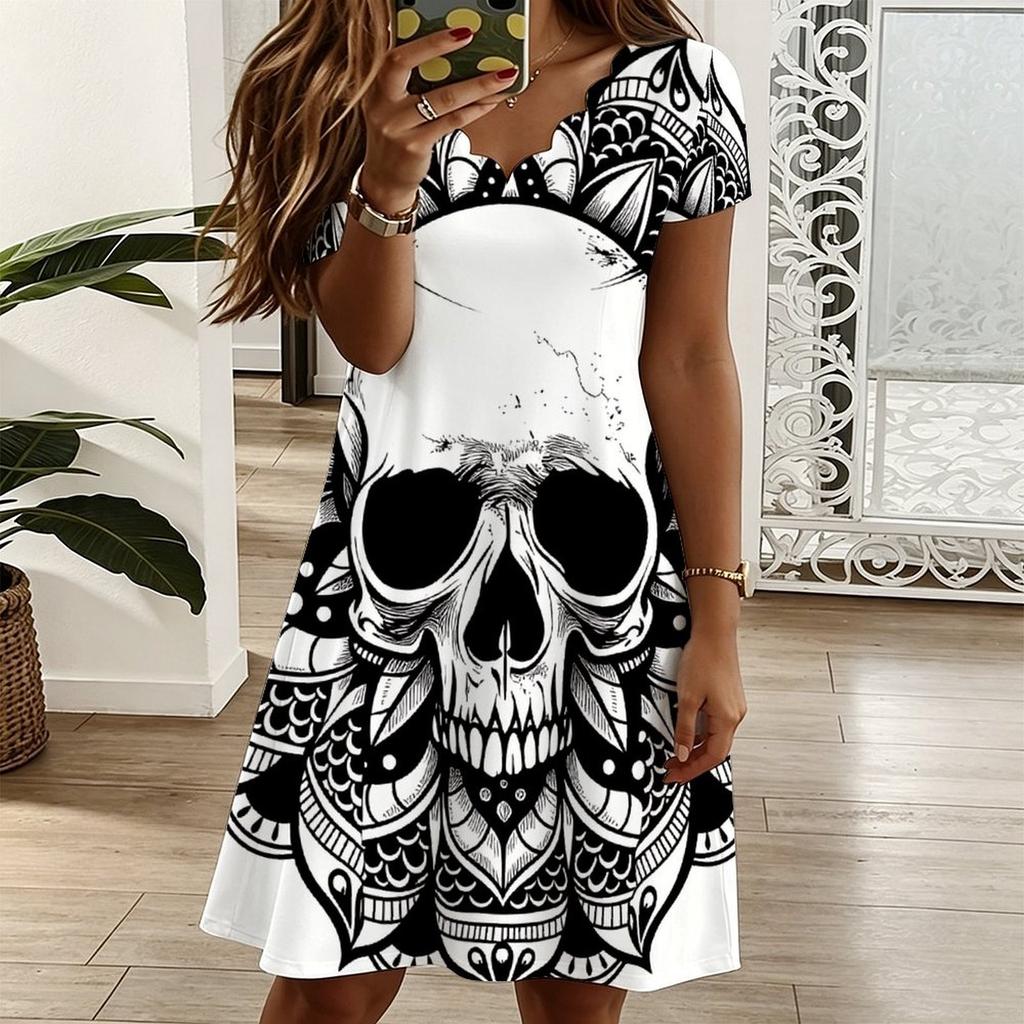 Women V Neck Gentle Camellia Floral Plus Size Summer Short Sleeve Loose Gown