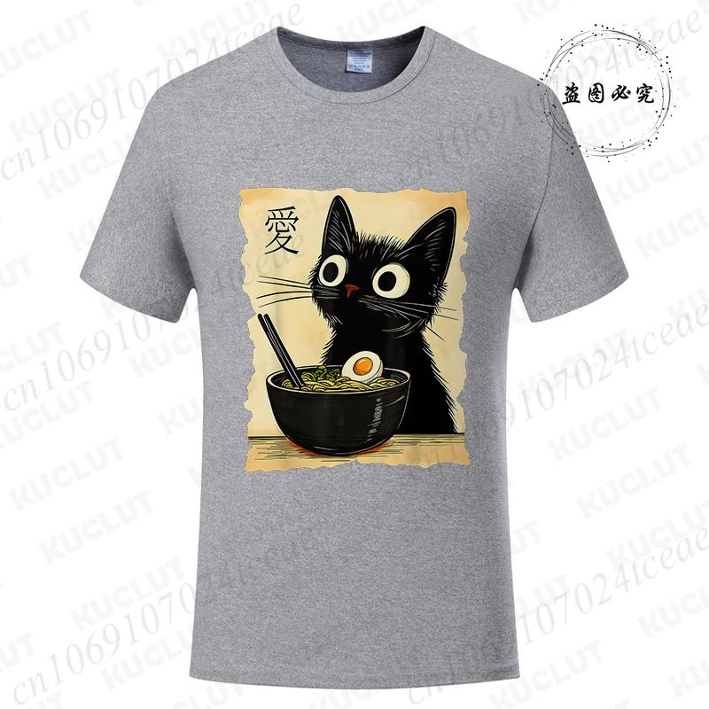 Japanese Kawaii Anime Cat T-Shirt Funny Cat Ramen Graphic Tee Fashion T-shirts Short Sleeve Clothes Trend Casual Unisex Tshirts