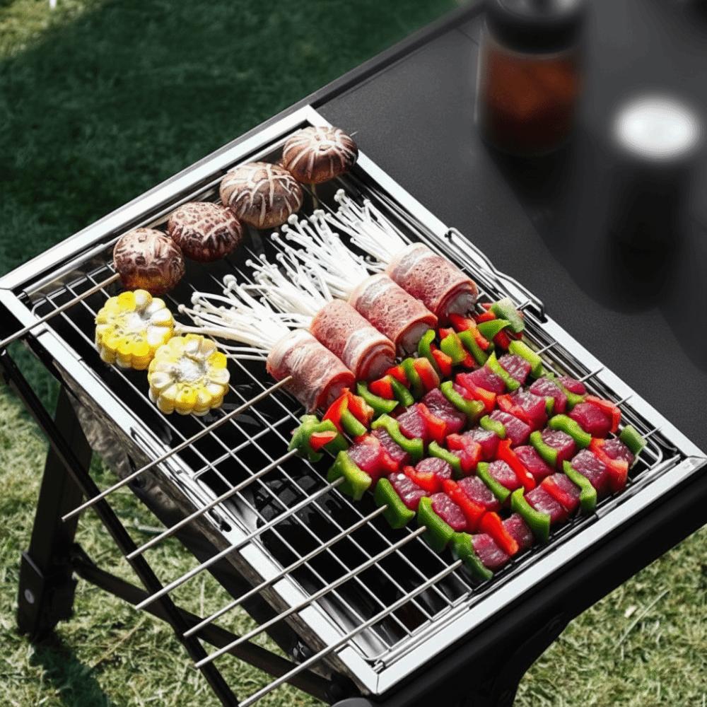 Stainless Steel IGT Barbecue Grill Multifunctional Table Accessories Charcoal Firewood Stove Folding Portable BBQ Rack