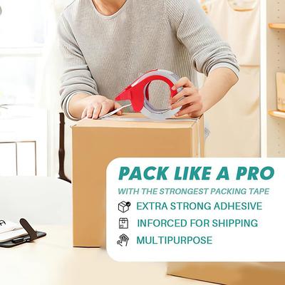 1 Set Transparent Tape Cutter Heavy Duty Packaging Tape With Dispenser For Shipping Clear Packing And Moving Supplies