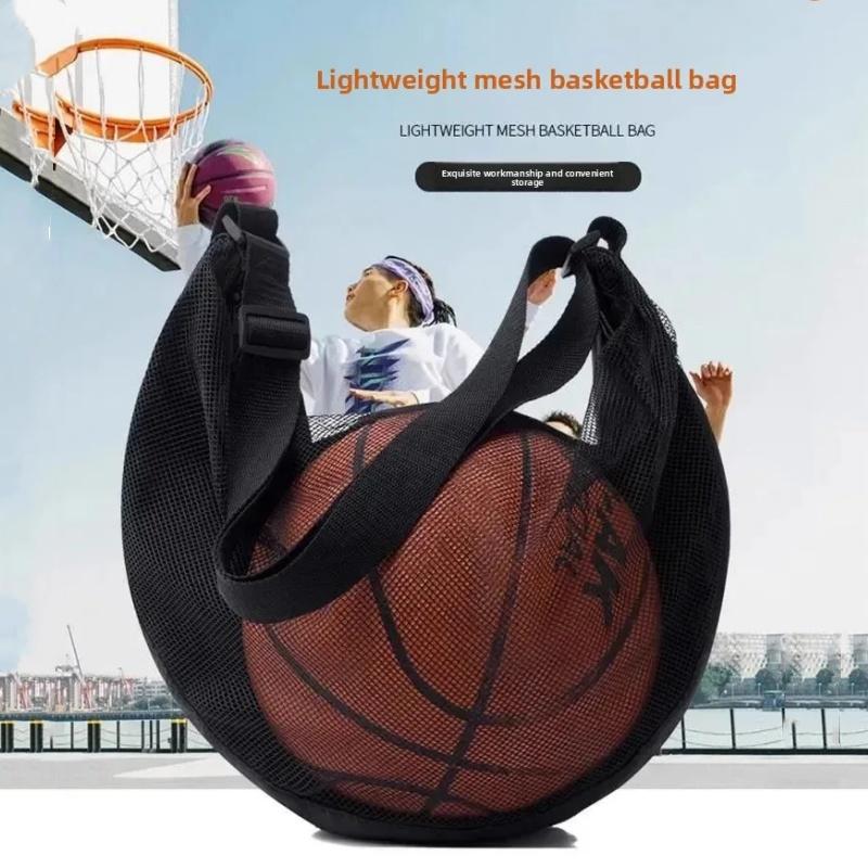 Portable Zipper Pocket Mesh Shoulder Bag Storage Bags Gym Sports Net Backpack Basketball Soccer Football Volleyball Match Bag