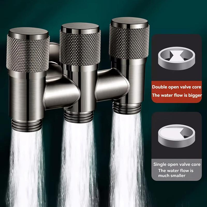 Stainless Steel 3-Way Water Valve Easy Adjust 1 Inlet 3 Outlets With Water-Stop Connector for Balcony Plant Watering