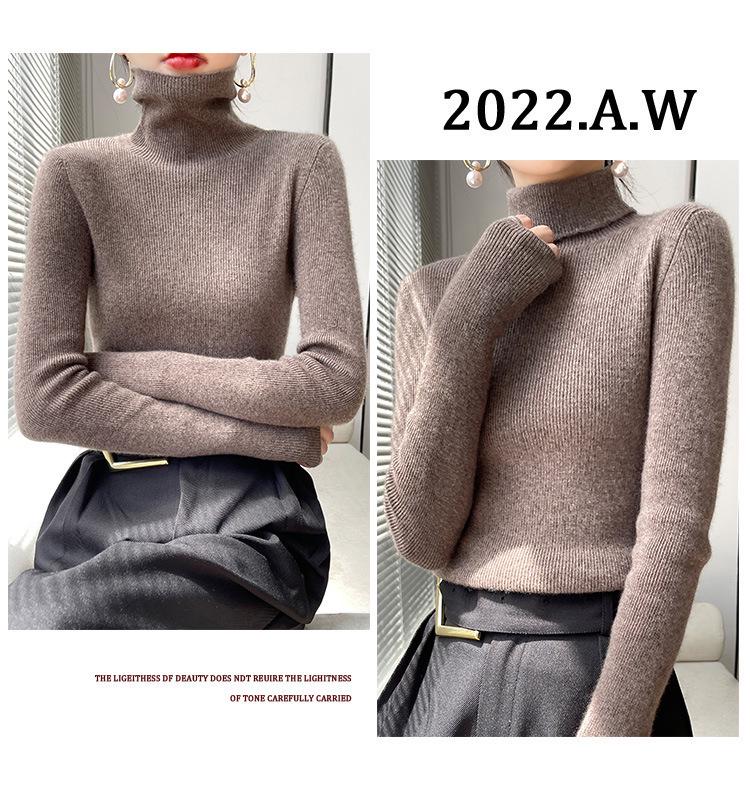 Autumn/Winter Slim-Fit Mock Neck Knit Sweater – Versatile Women's Base Layer