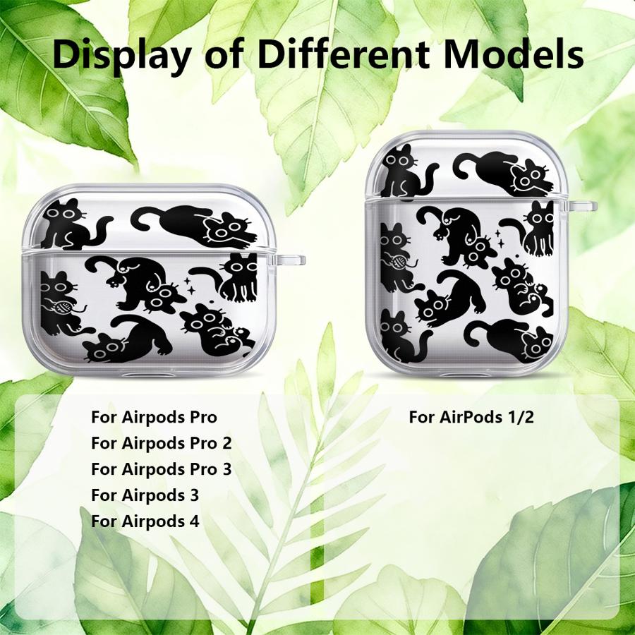 Clear Earphone Cases Cover Case For Airpods Pro3 1 Pro Pro2 4 2 3 Cartoon Black Cat