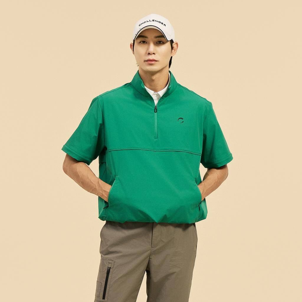 CHALLENGER Men'S Nylon Stretch Sleeve Detachable Round Neck Woven Top Green