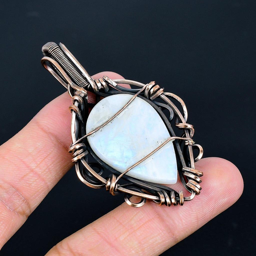Moonstone 999 Copper Wire Wrapped Pendant, Handmade Gemstone Pendant , Gift For Mom Antique Jewelry