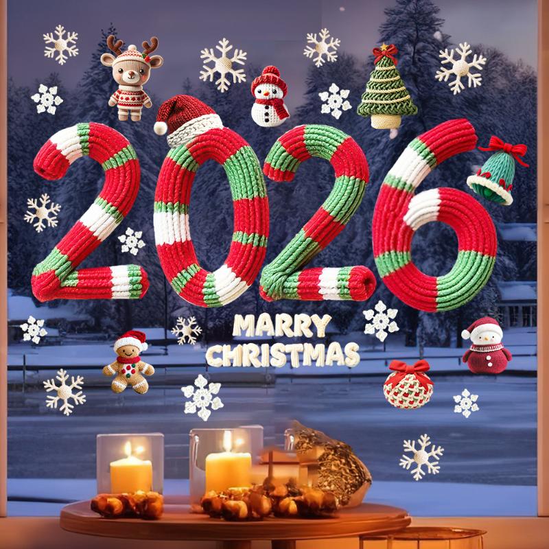 2026 Christmas Static Window Decals - Festive Glass Stickers For Home/Car/Door, Holiday Decorations, Santa Claus Snowman