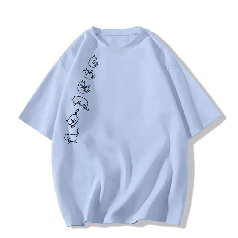 

Женская футболка из чистого хлопка с коротким рукавом размера плюс 2025 – Прямое плечо, Свободный крой, Американский стиль 6XL светло-синий