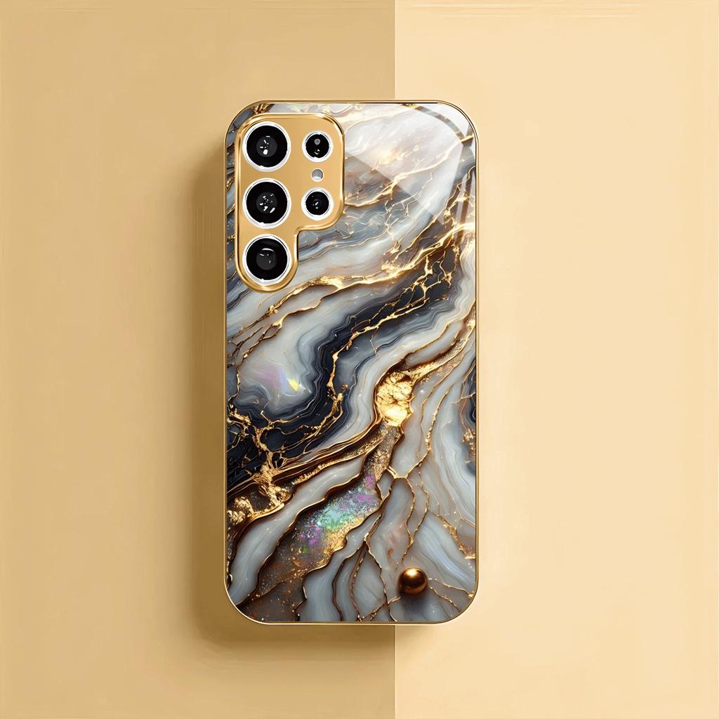 Electroplated Gold New Phone Case for Samsung Galaxy S26 Ultra S25 Plus S24 S23 S22 Fe Tempered Glass Artistic Texture Patterns