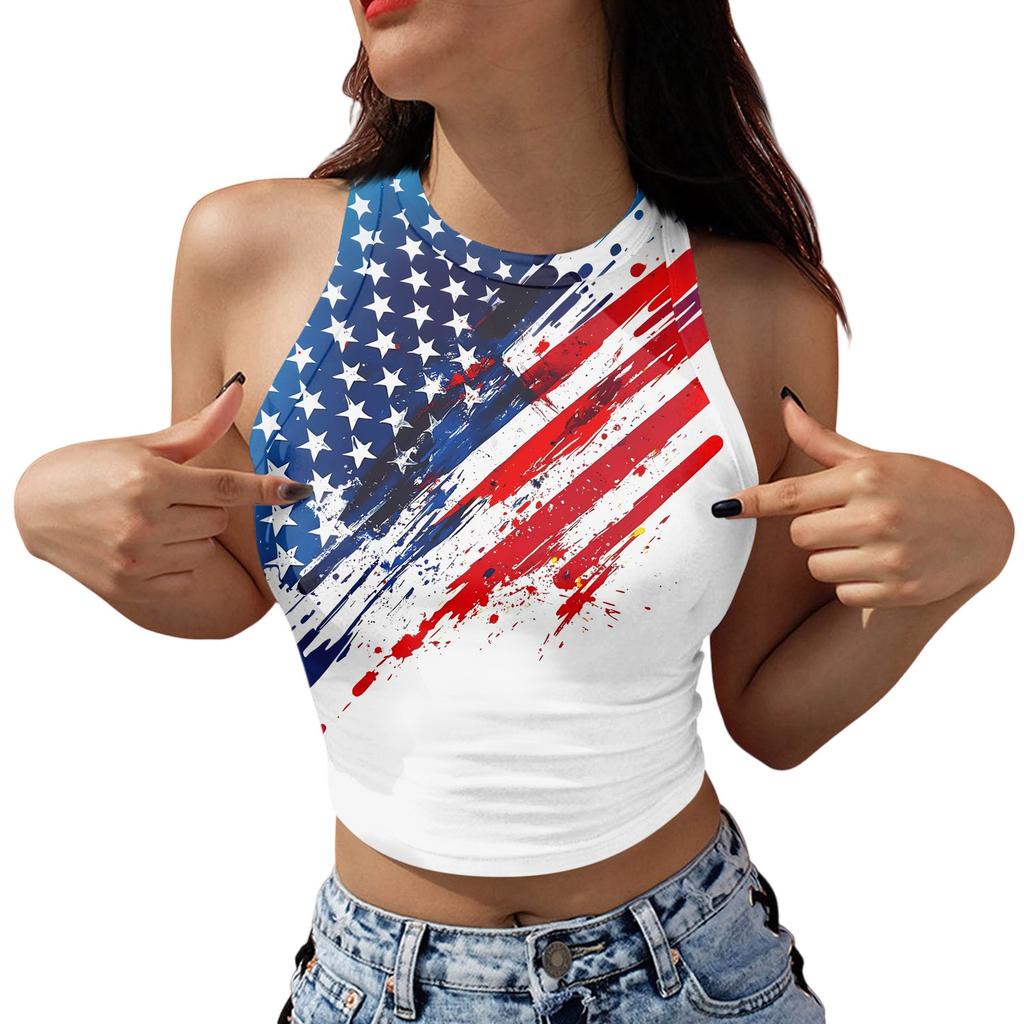 Women's Fashion Independence Day Print Sleeveless Base Tank Top