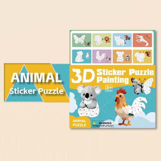 3D-Aufkleber-Puzzle Malbuch Feinmotorik Konzentrationstraining Tier Dinosaurier Fahrzeug Lernen Kinder Pädagogisch Geometrisches Aufkleber-Puzzle Malen
