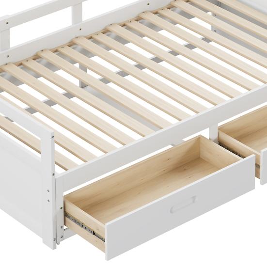 Pull-out Sofa Bed, 78" Convertible Sectional Couch Bed, Modern Wood Couches with Drawers And Slats for Living Room (White)