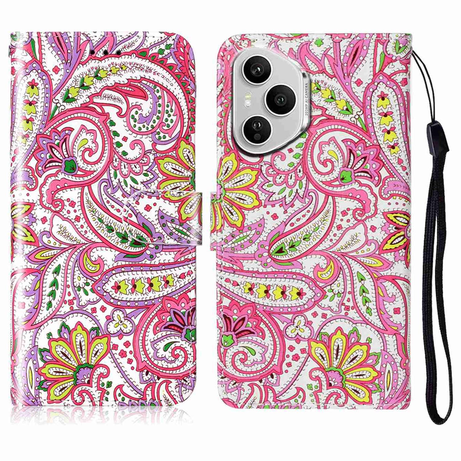 

Для Honor 400 Pro 5G (Глобальный) Чехол-книжка из искусственной кожи с ремешком Flower