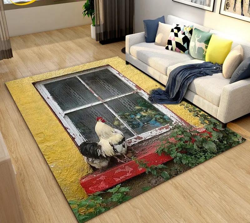 3D Rooster and Hen Chicken Carpet Bedroom Full Cover Living Room Rug Resistant To Dirt Easy To Maintain Soft Kitchen Decor Mat