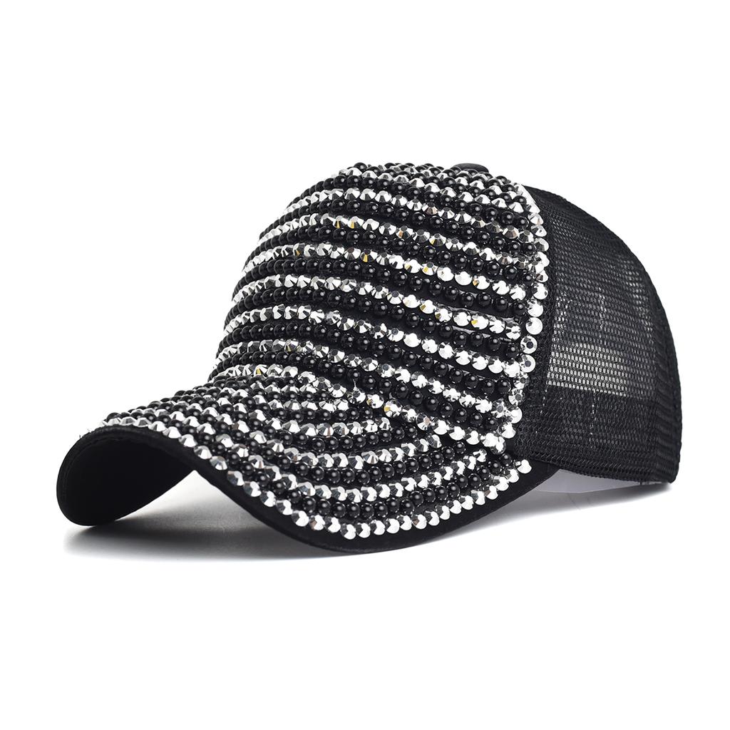 Baseball Cap Women Full Rhinestone Beads Mesh Cap Street Fashion Snapback Hats Casual Party Hip Hop Kpop Dance Cap Men Summer